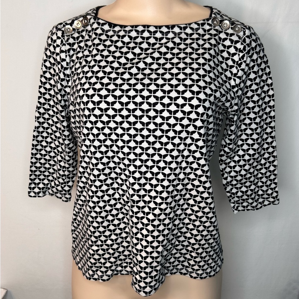 Croft & Barrow Women’s Top 100% Cotton Black White Size PM